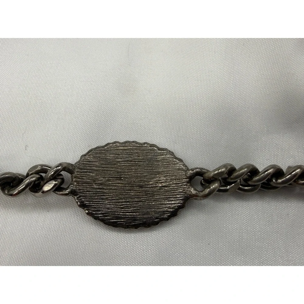 Vintage Biker Motorcycle Winged Medallion Curb Chain Bracelet Gunmetal Git